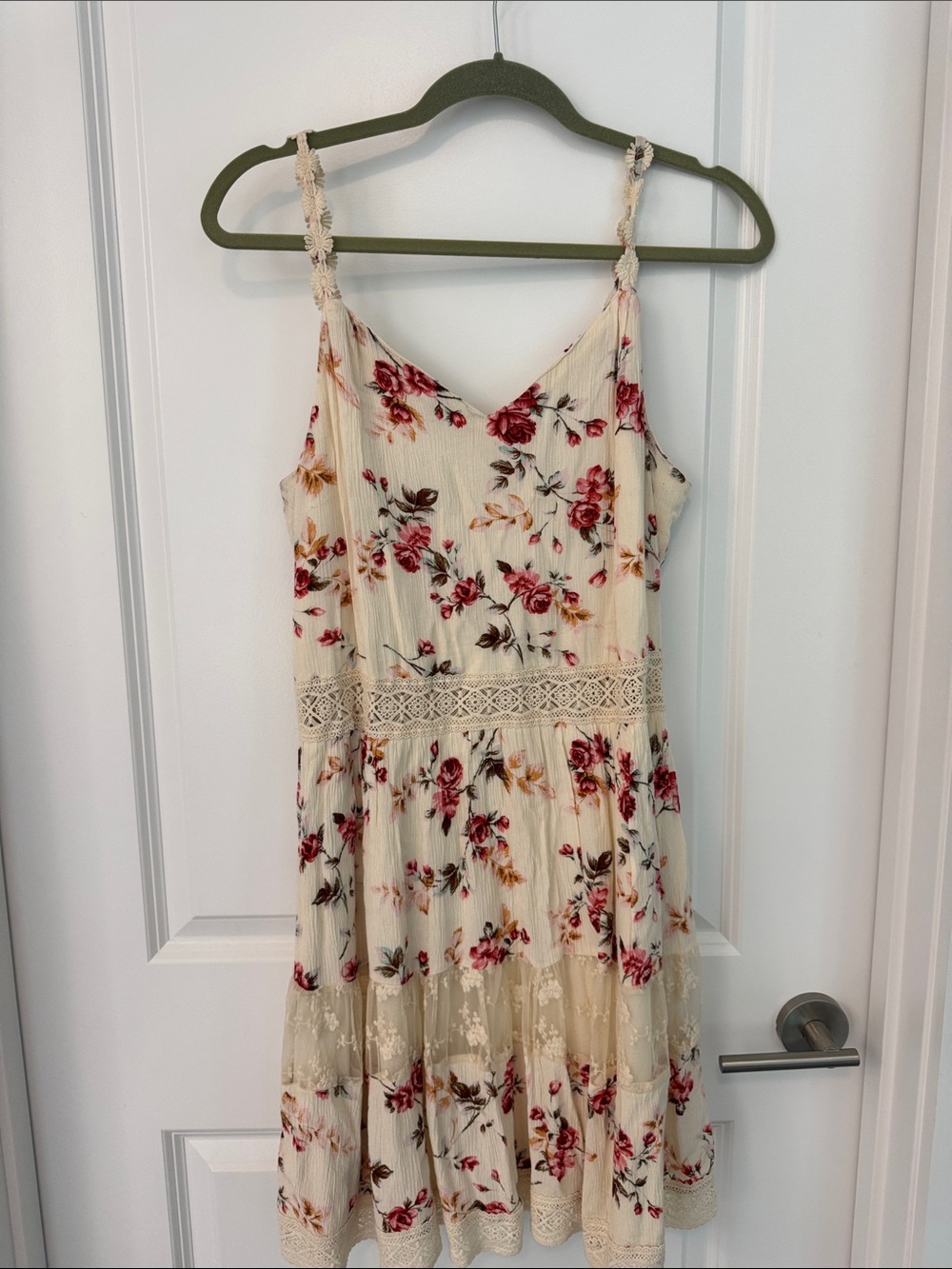 Only Cream Mini Dress with Red & Pink Floral Print
